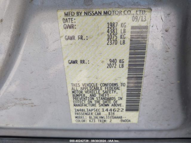 1N4BL3AP5EC144622 Nissan Altima 3.5 Sl