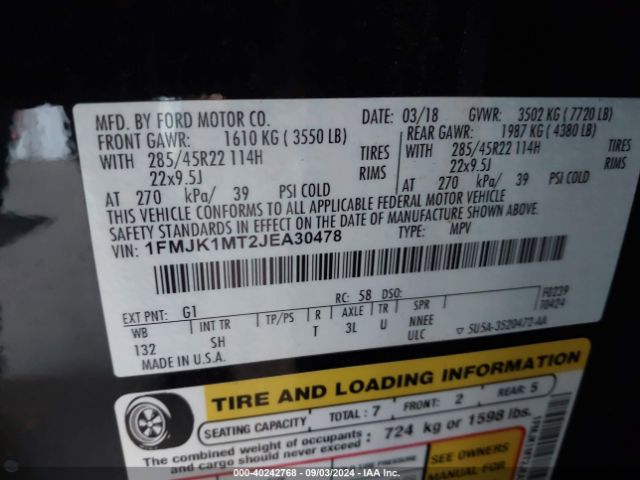 1FMJK1MT2JEA30478 Ford Expedition Max Platinum