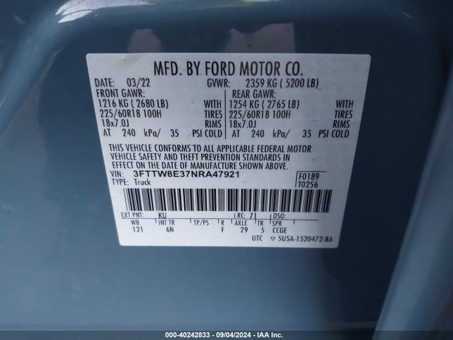 Ford Maverick Lariat 2022 3FTTW8E37NRA47921 Image 9