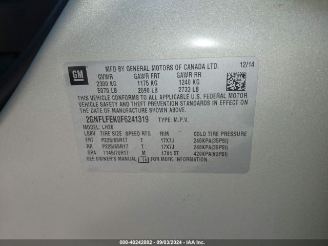 2GNFLFEK0F6241319 Chevrolet EQUINOX 1LT