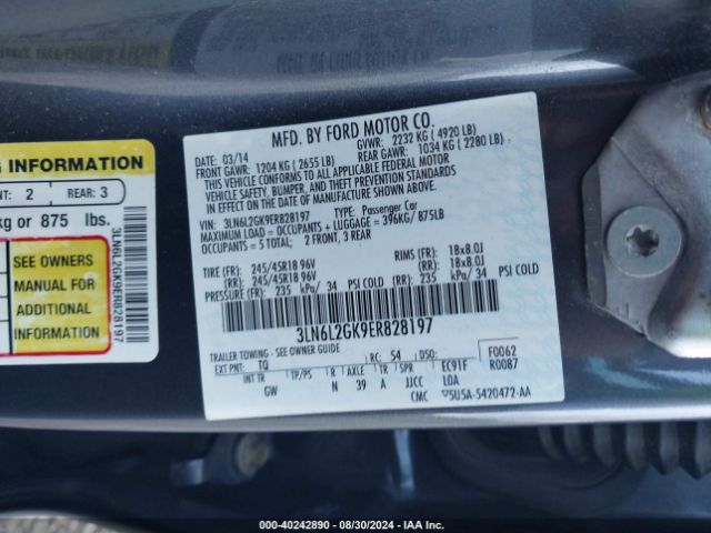 3LN6L2GK9ER828197 Lincoln MKZ