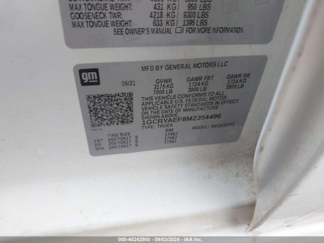 1GCRYAEF8MZ354496 Chevrolet Silverado 1500 4wd Double Cab Standard Bed Wt