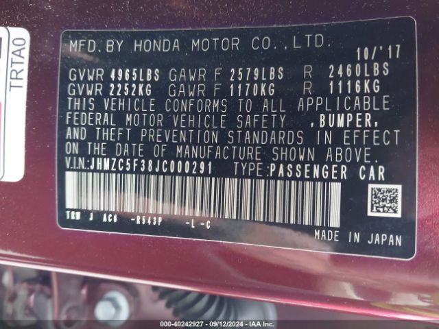 JHMZC5F38JC000291 Honda Clarity Plug-in Hybrid Touring