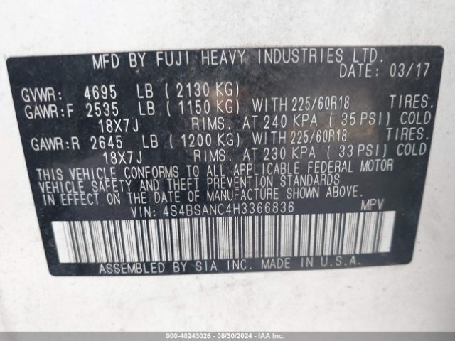 4S4BSANC4H3366836 Subaru Outback 2.5i Limited