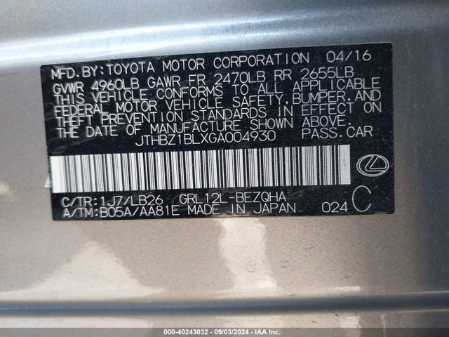 JTHBZ1BLXGA004930 Lexus Gs 350 F Sport