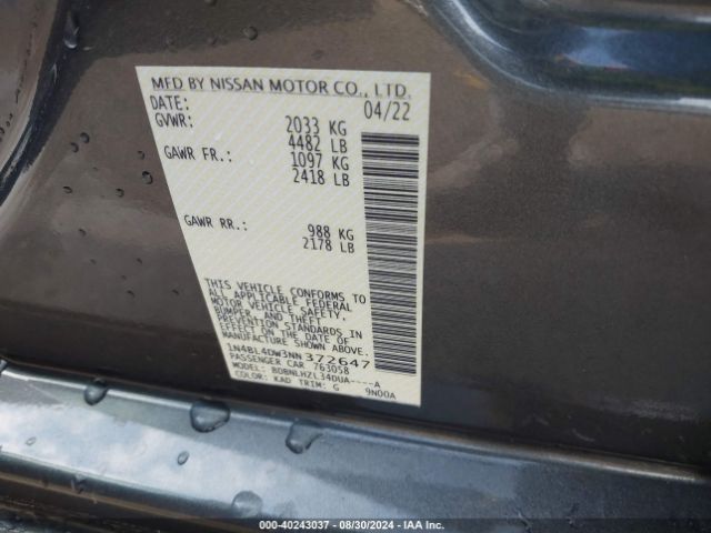 1N4BL4DW3NN372647 Nissan Altima Sv Intelligent Awd