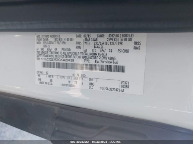 1FBZX2ZMXGKA20439 Ford Transit-350 Xlt