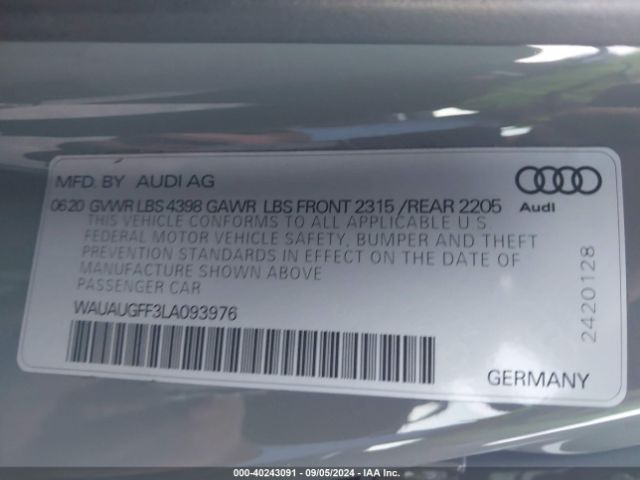 WAUAUGFF3LA093976 Audi A3 Premium 40 Tfsi Front-wheel Drive S Tronic