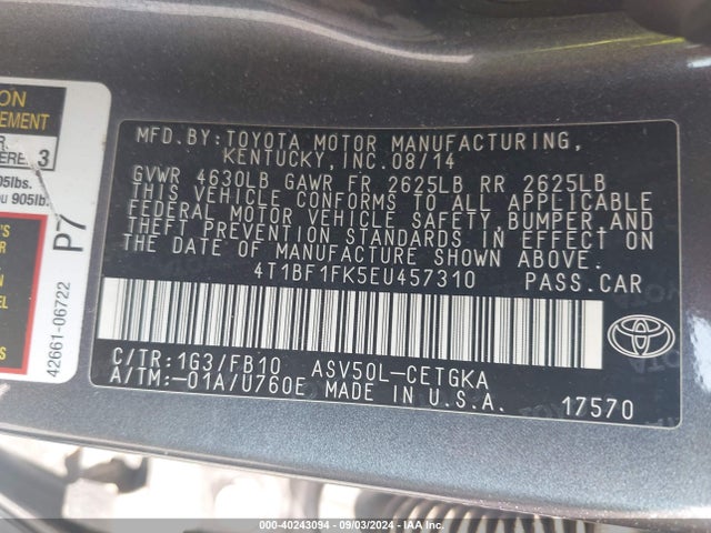 Toyota CAMRY XLE 2014 4T1BF1FK5EU457310 Image 9