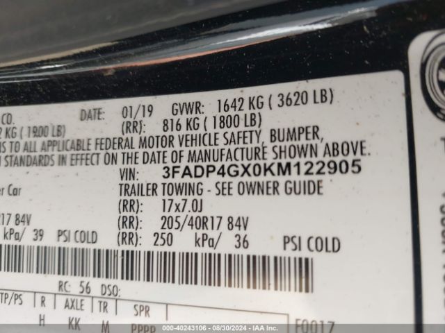 3FADP4GX0KM122905 Ford FIESTA ST