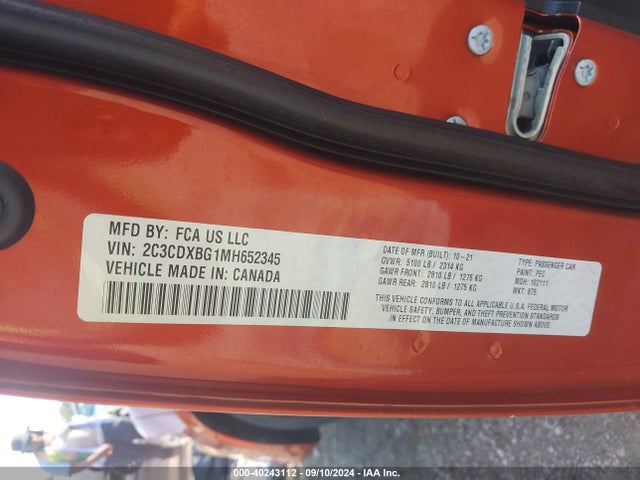 Dodge Charger Sxt Rwd 2021 2C3CDXBG1MH652345 Image 9