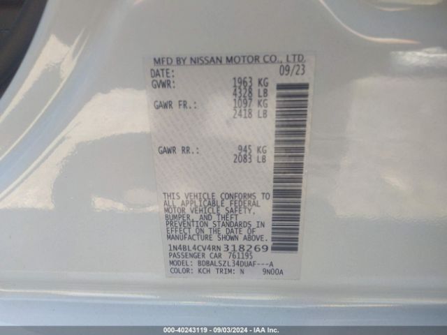 1N4BL4CV4RN318269 Nissan Altima Sr Fwd
