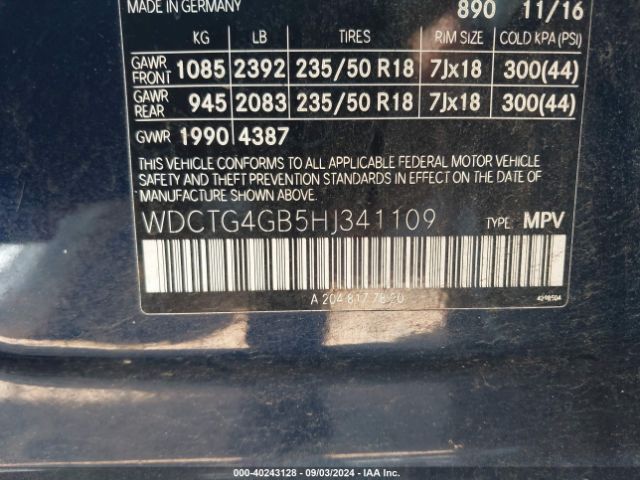 WDCTG4GB5HJ341109 Mercedes-Benz Gla 250 4matic
