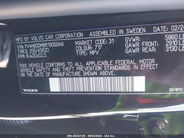 YV4H60DM8R1906948 Volvo Xc60 Recharge Plug-in Hybrid T8 Ultimate Dark Theme