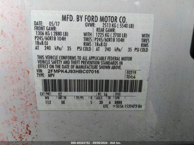 2FMPK4J93HBC07016 Ford EDGE SEL