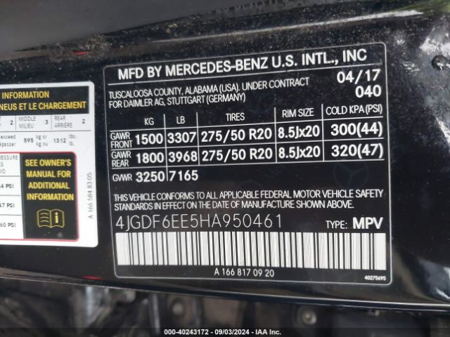 4JGDF6EE5HA950461 Mercedes-Benz Gls 450 4matic
