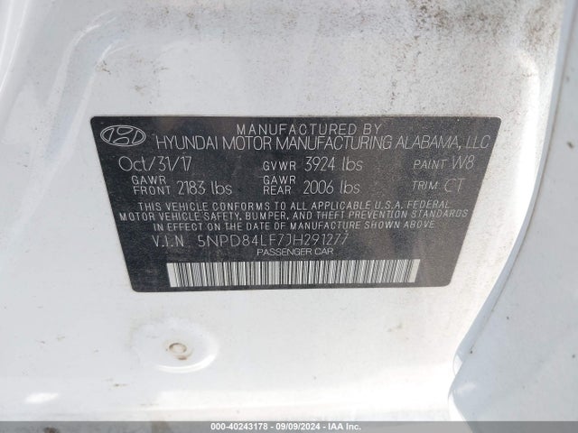 5NPD84LF7JH291277 Hyundai ELANTRA SEL