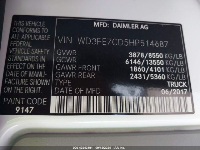 WD3PE7CD5HP514687 Mercedes-Benz Sprinter 2500 Standard Roof V6