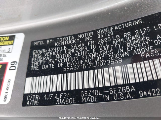 58AGZ1B17LU073559 Lexus Es 350 F Sport