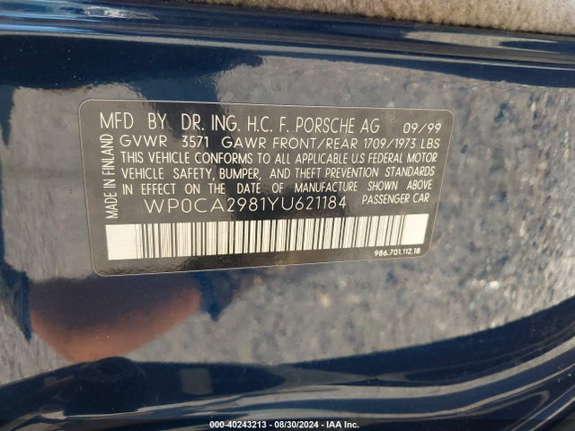 2000 PORSCHE BOXSTER WP0CA2981YU621184 Photo 8