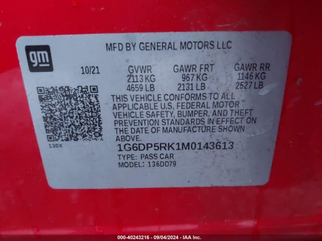 1G6DP5RK1M0143613 Cadillac Ct5 Sport