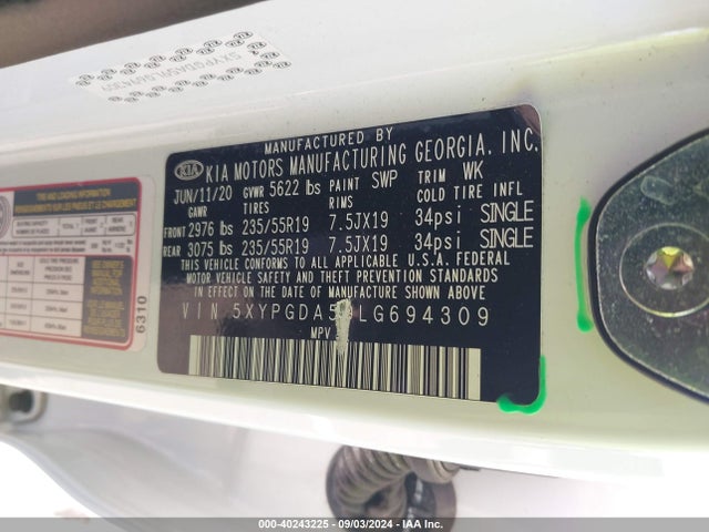 KIA Sorento 3.3l S 2020 5XYPGDA59LG694309 Image 9