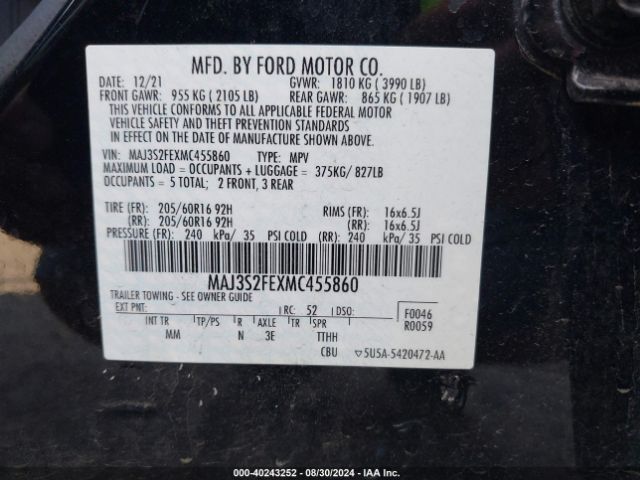 MAJ3S2FEXMC455860 Ford ECOSPORT S