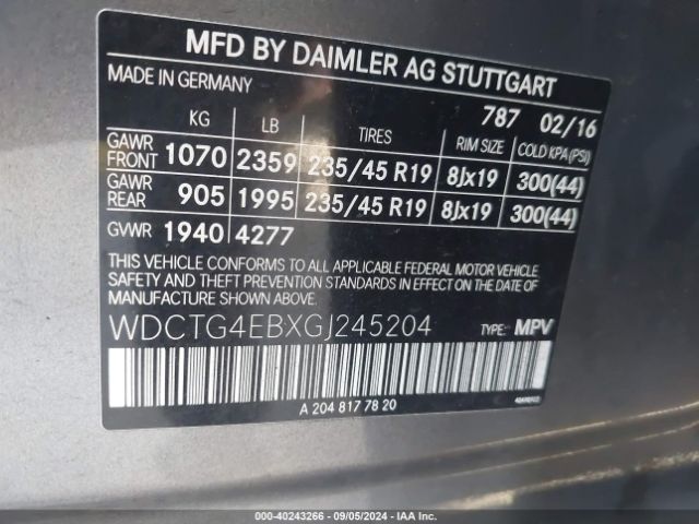WDCTG4EBXGJ245204 Mercedes-Benz GLA 250