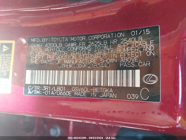 JTHBK1GG9F2183440 Lexus ES 350