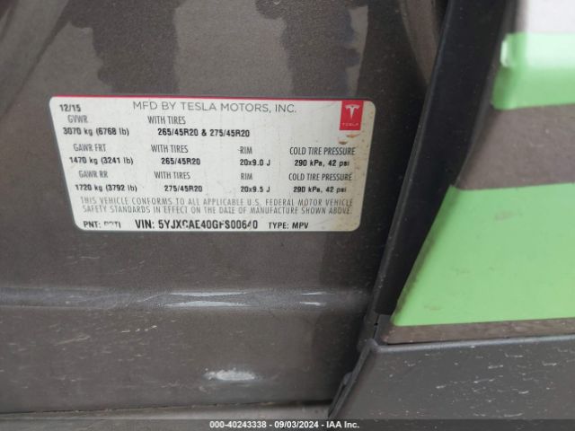 5YJXCAE40GFS00640 Tesla Model X 60d/p100d/p90d