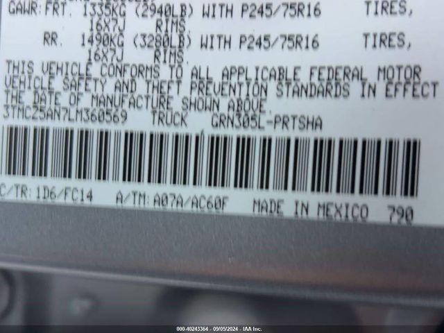 3TMCZ5AN7LM360569 Toyota Tacoma Sr5 V6