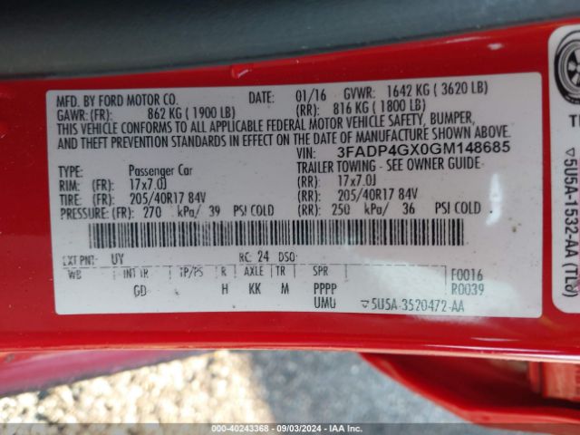 3FADP4GX0GM148685 Ford FIESTA ST