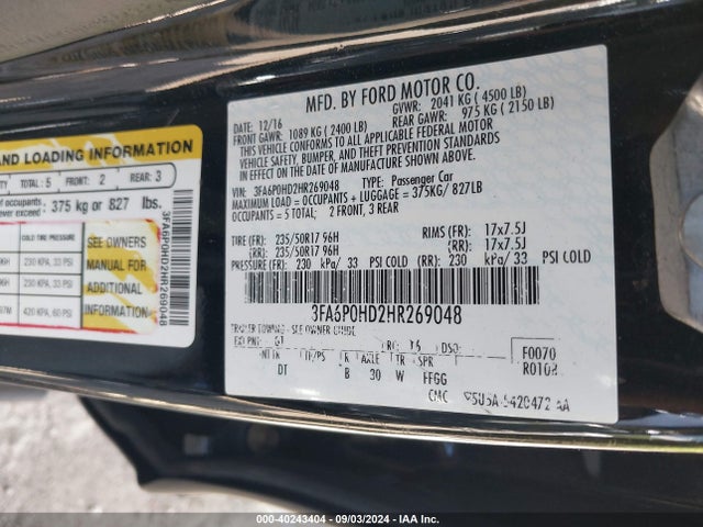 Ford FUSION SE 2017 3FA6P0HD2HR269048 Image 9