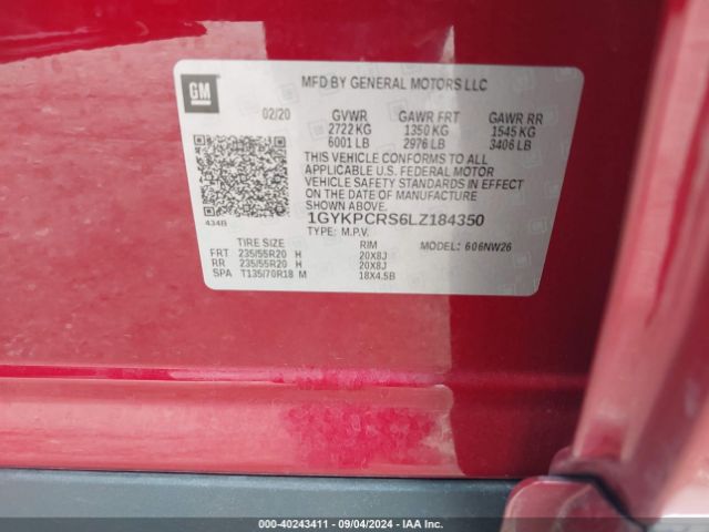 1GYKPCRS6LZ184350 Cadillac Xt6 Fwd Premium Luxury