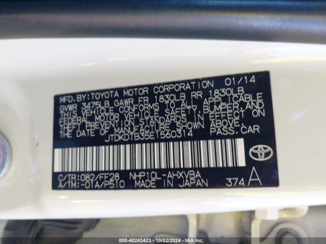 JTDKDTB35E1560314 Toyota Prius C Two