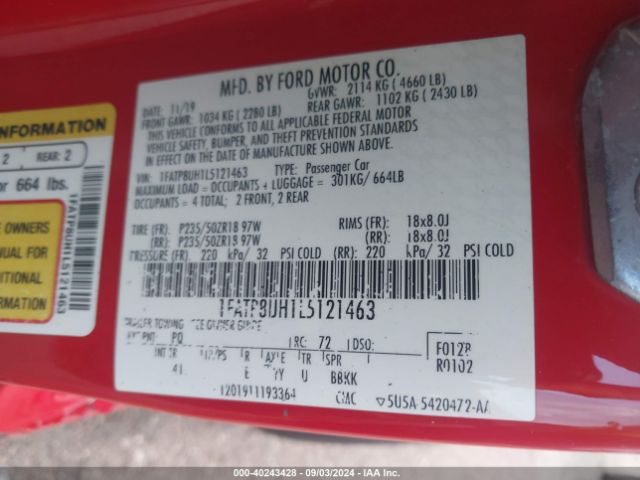 1FATP8UH1L5121463 Ford Mustang Ecoboost Premium