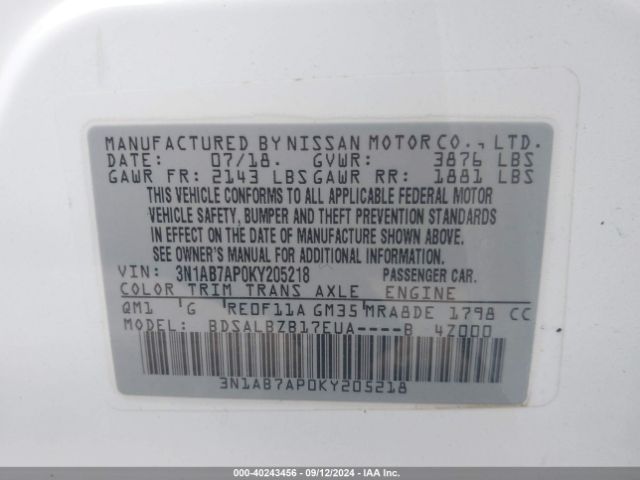 3N1AB7AP0KY205218 Nissan SENTRA S