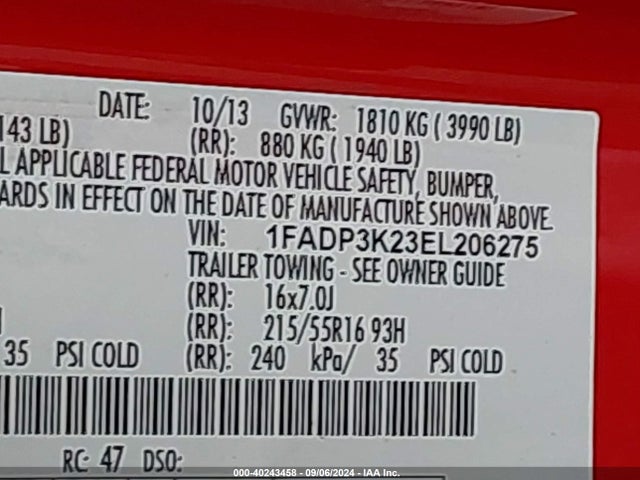 Ford FOCUS SE 2014 1FADP3K23EL206275 Image 9
