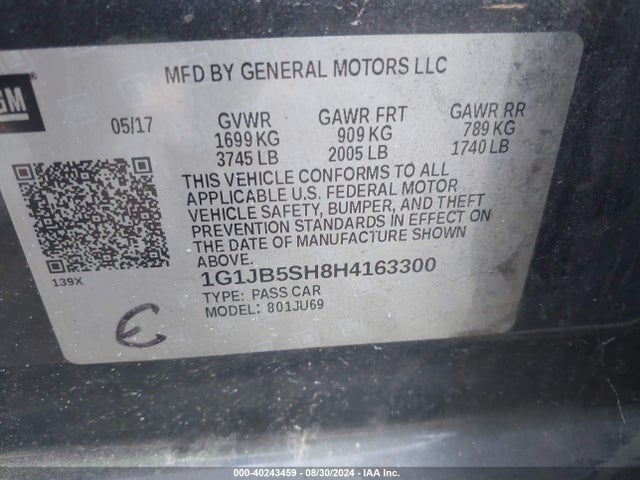 Chevrolet Sonic Ls Auto 2017 1G1JB5SH8H4163300 Image 9