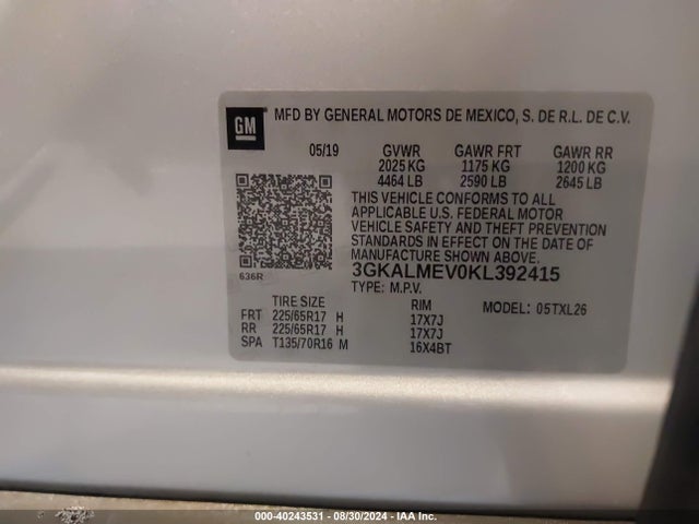 3GKALMEV0KL392415 GMC Terrain Sle