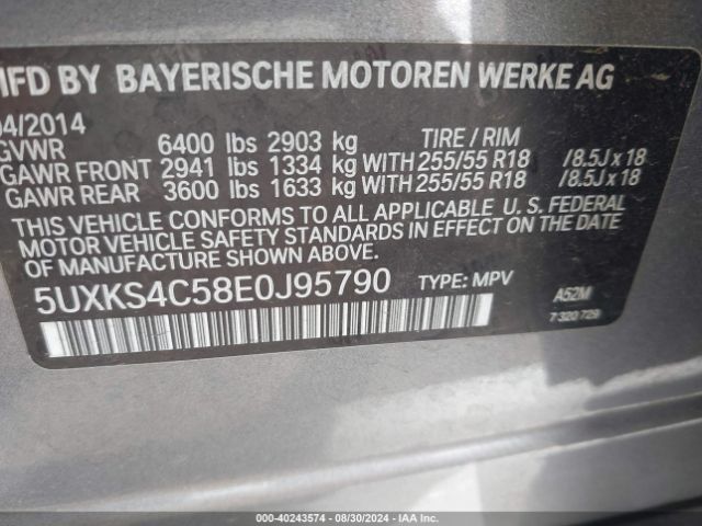 5UXKS4C58E0J95790 BMW X5 Xdrive35d