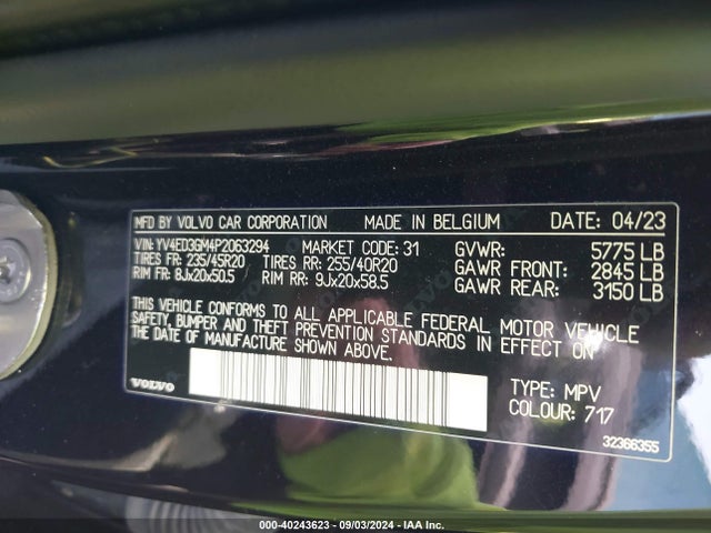 YV4ED3GM4P2063294 Volvo C40 Recharge Pure Electric Twin Ultimate