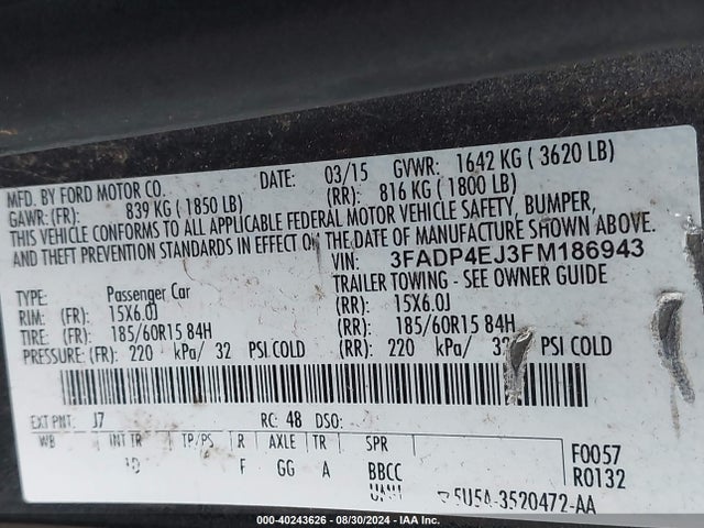 Ford FIESTA SE 2015 3FADP4EJ3FM186943 Image 9