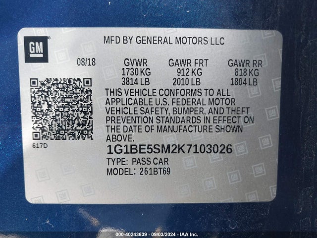 1G1BE5SM2K7103026 Chevrolet CRUZE LT