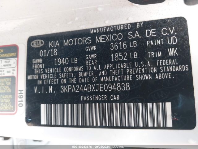 3KPA24ABXJE094838 KIA RIO S
