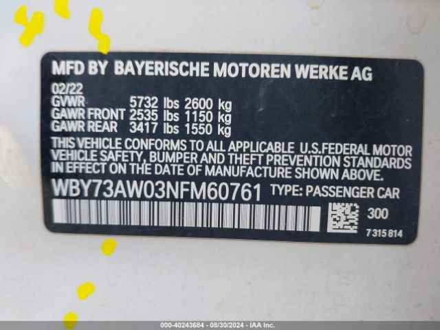 WBY73AW03NFM60761 BMW I4 Edrive40