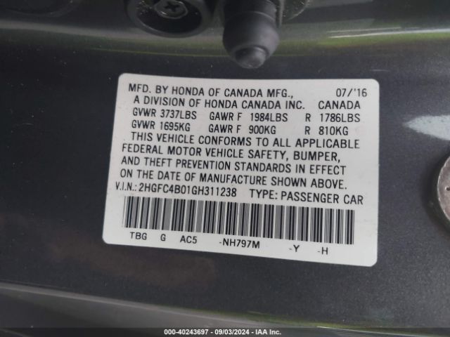 2HGFC4B01GH311238 Honda Civic Lx-p