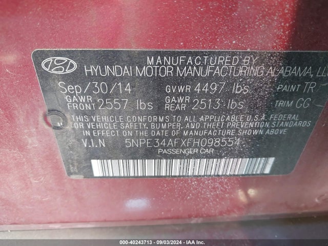 5NPE34AFXFH098554 Hyundai Sonata Sport