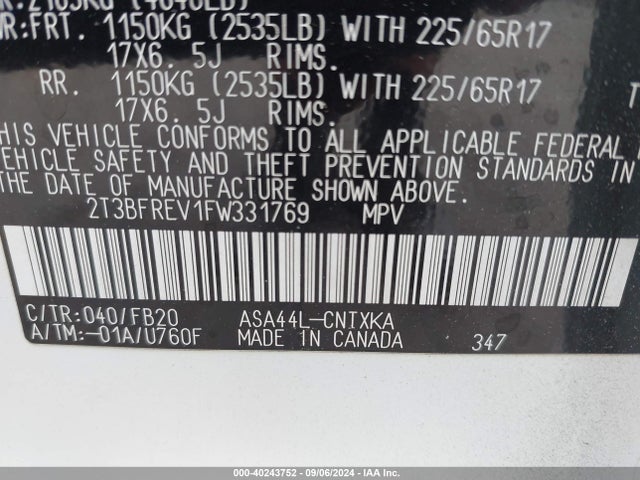 Toyota RAV4 LE 2015 2T3BFREV1FW331769 Image 9