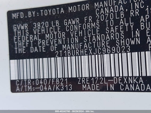 Toyota COROLLA LE 2018 2T1BURHEXJC969023 Image 9